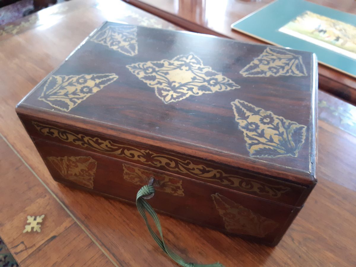 Early 19th Century Rosewood With Brass Inlay Sewing Box
